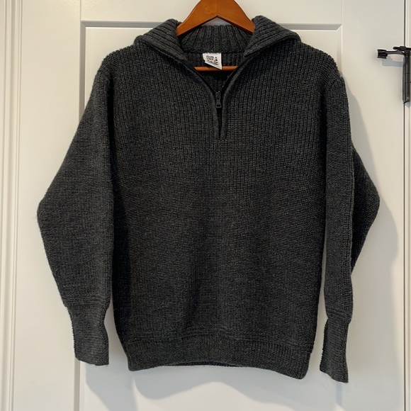 Fisherman Uwe 100% Wool Unisex Pullover 1/4 Zip Troyer Sweater Gray - Picture 2 of 7
